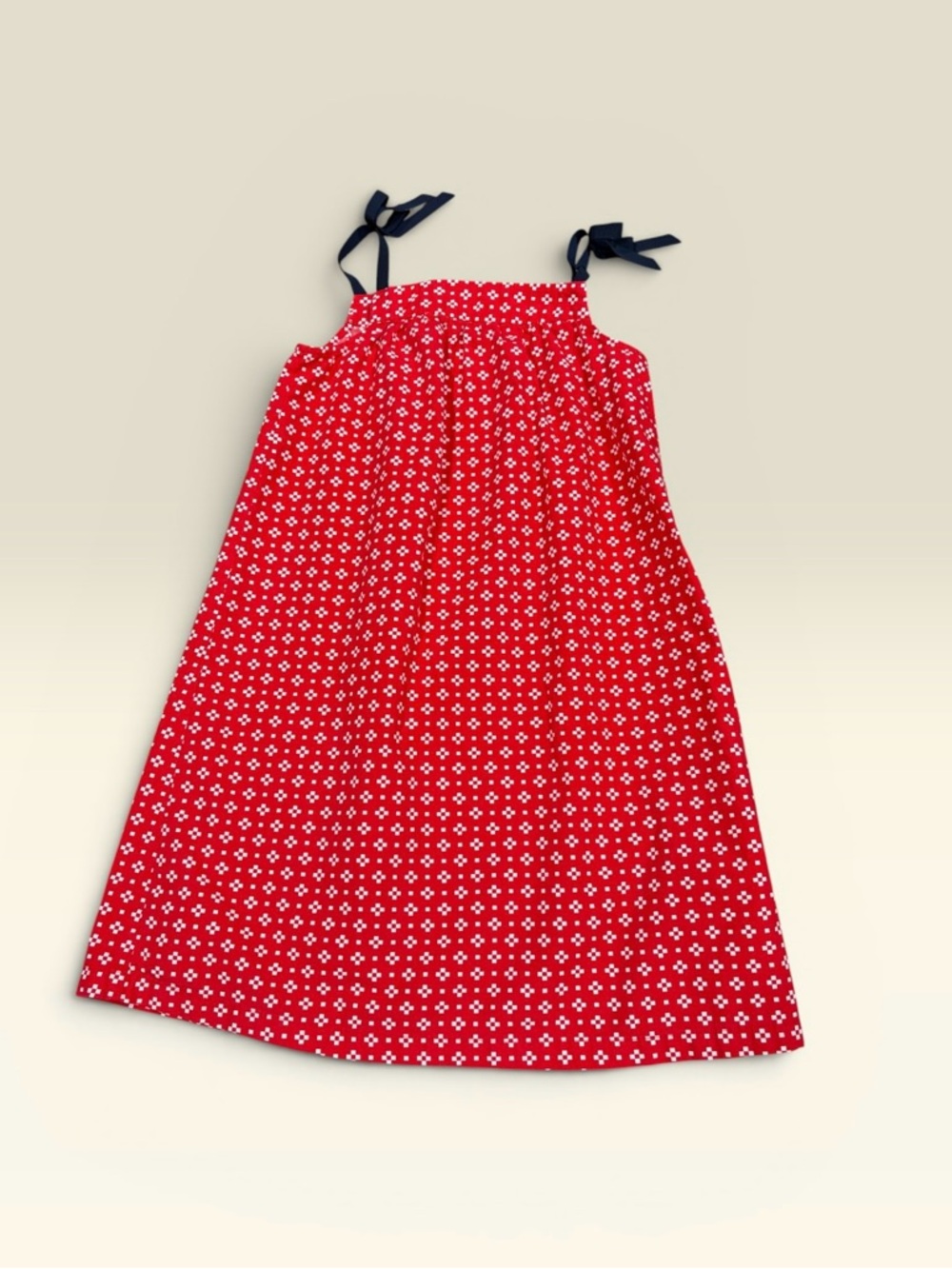 Hanna Andersson Girls Sleeveless Cotton Red White Sundress Sz 8 or 130 Tie Strap